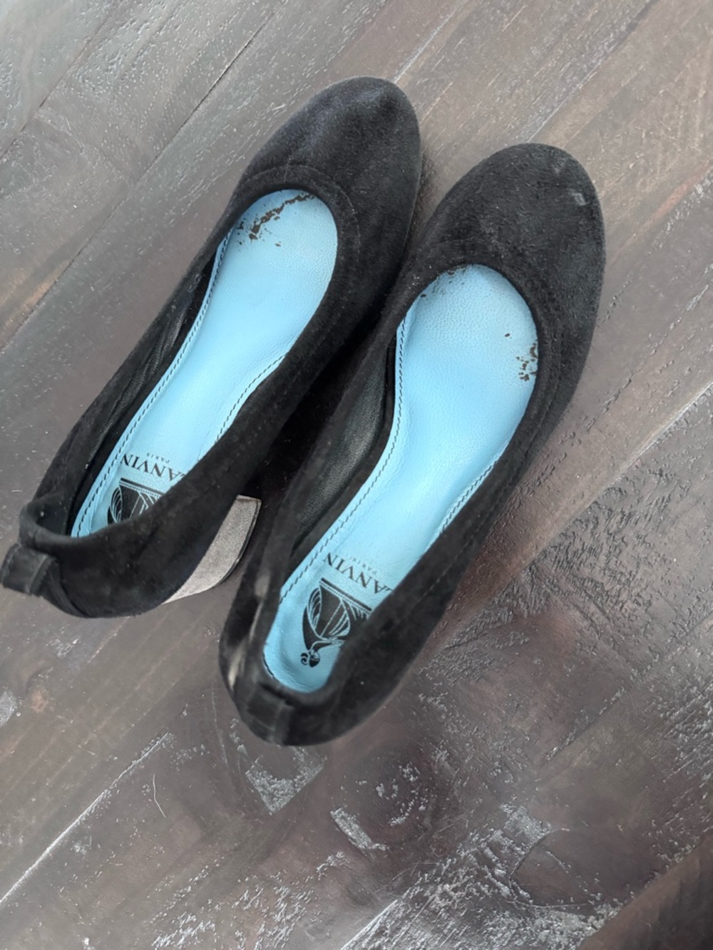Lanvin Black Suede Ballet Flats with Light Blue Insole